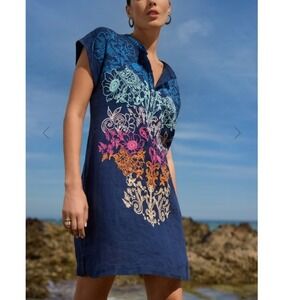 BIYA JOHNNY WAS ELLIA MISHTI Embroidered Tunic Dress Medium‎ 100% LINEN Floral